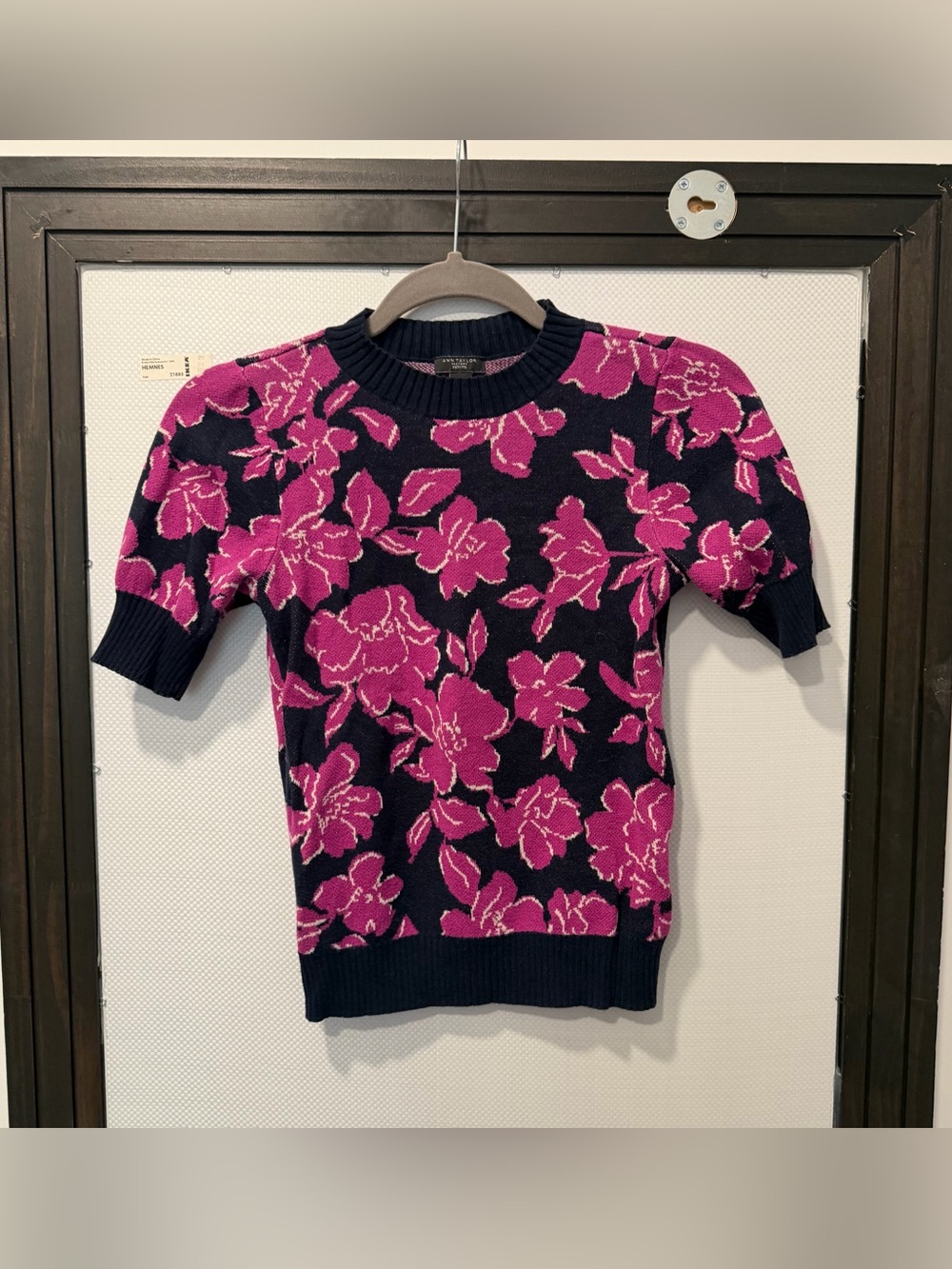Ann Taylor Kids Floral Knit Top - Hot Pink and Navy